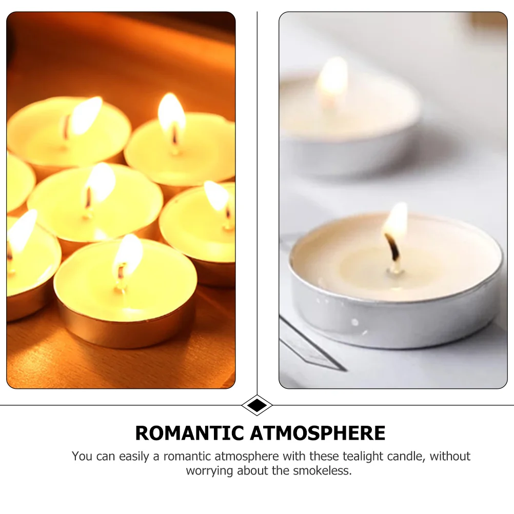 50 Pcs Round Scented Tea Candles Lights Posing Small Tealight for Wedding Paraffin White Travel