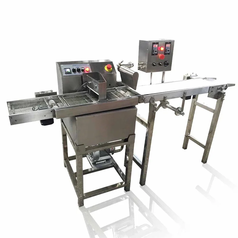 8kg Chocolate Coating Machine Automatic Cookies Biscuits Enrober Melting Chocolate Bar Candy Making Machine with 1m Conveyor