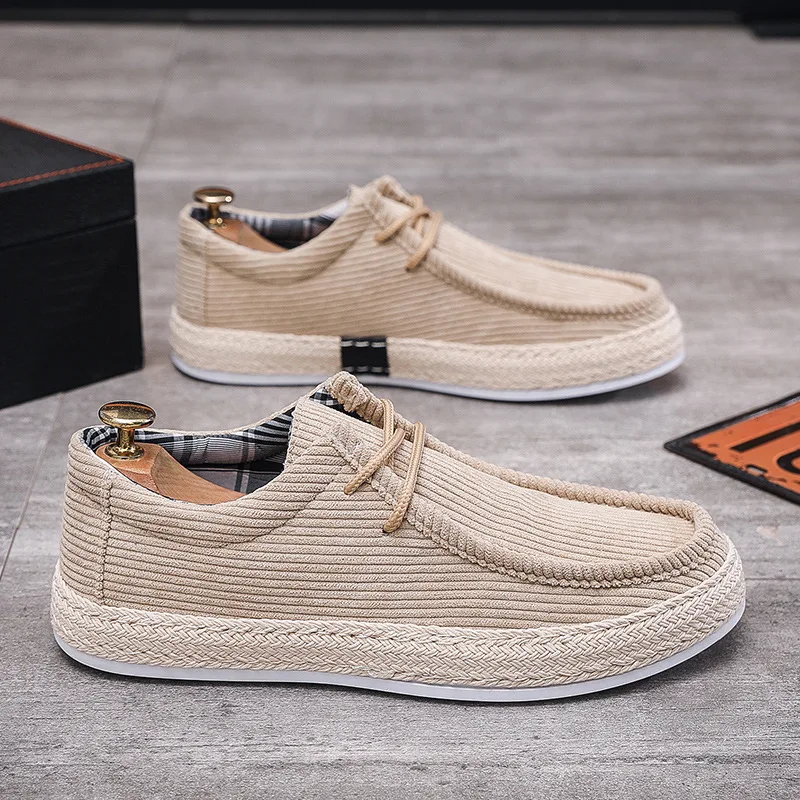 

New Men's Corduroy Casual Shoes Breathable Round Toe Lace-Up Comfortable Sneakers All Seasons Fashion Leisure Shoes Sneakers Men