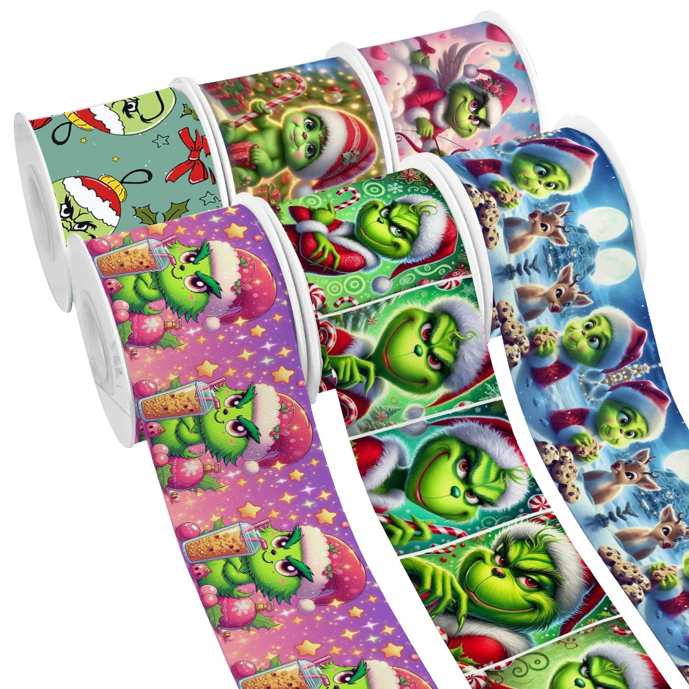 عيد ميلاد سعيد الكرتون غرينش نمط Grosgrain الشريط لتغليف الهدايا DIY بها بنفسك الخياطة الفن 10 ياردة شريط من الساتان