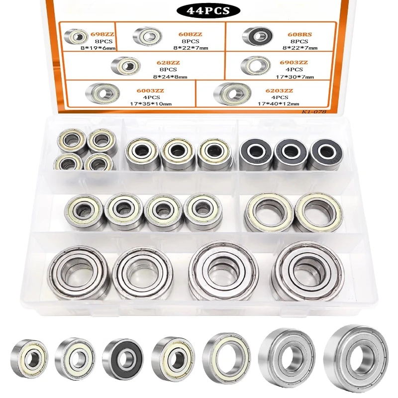 44pcs Ball Bearings 608RS 608ZZ 698ZZ 628ZZ 6903ZZ 6003ZZ 6203ZZ Deep Groove Carbon Steel For Skateboard Roller Skate Bearings