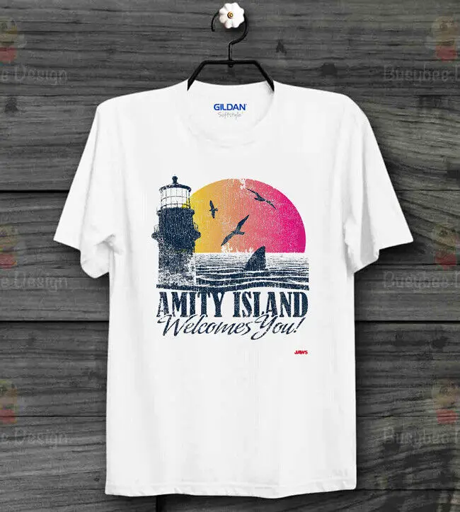 Amity Island Welcomes You Jaws Vintage Quints Retro Movie Unisex T Shirt B117