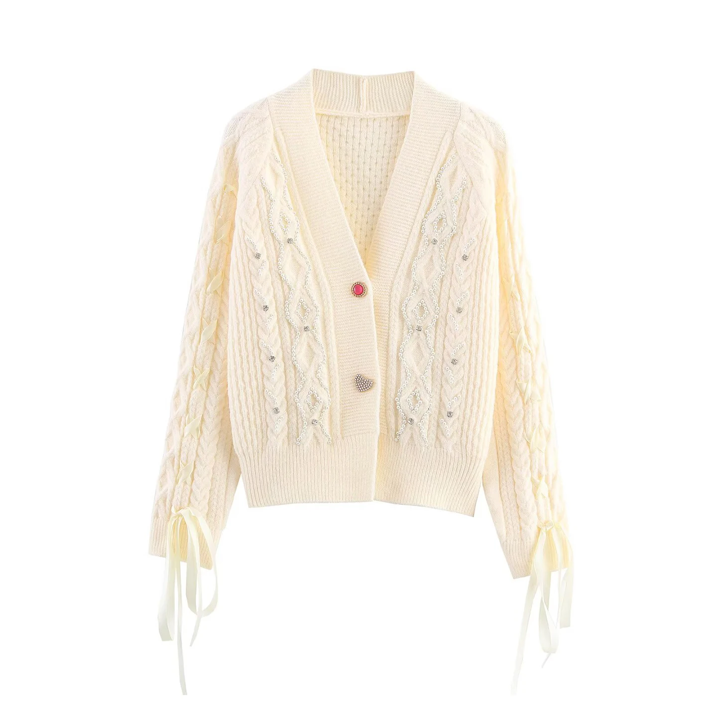 2025 Autumn New Women's Knitted Sweater Cord Beaded Versatile Daily Commute Wear Chinese Brand Z Office Chic Sle