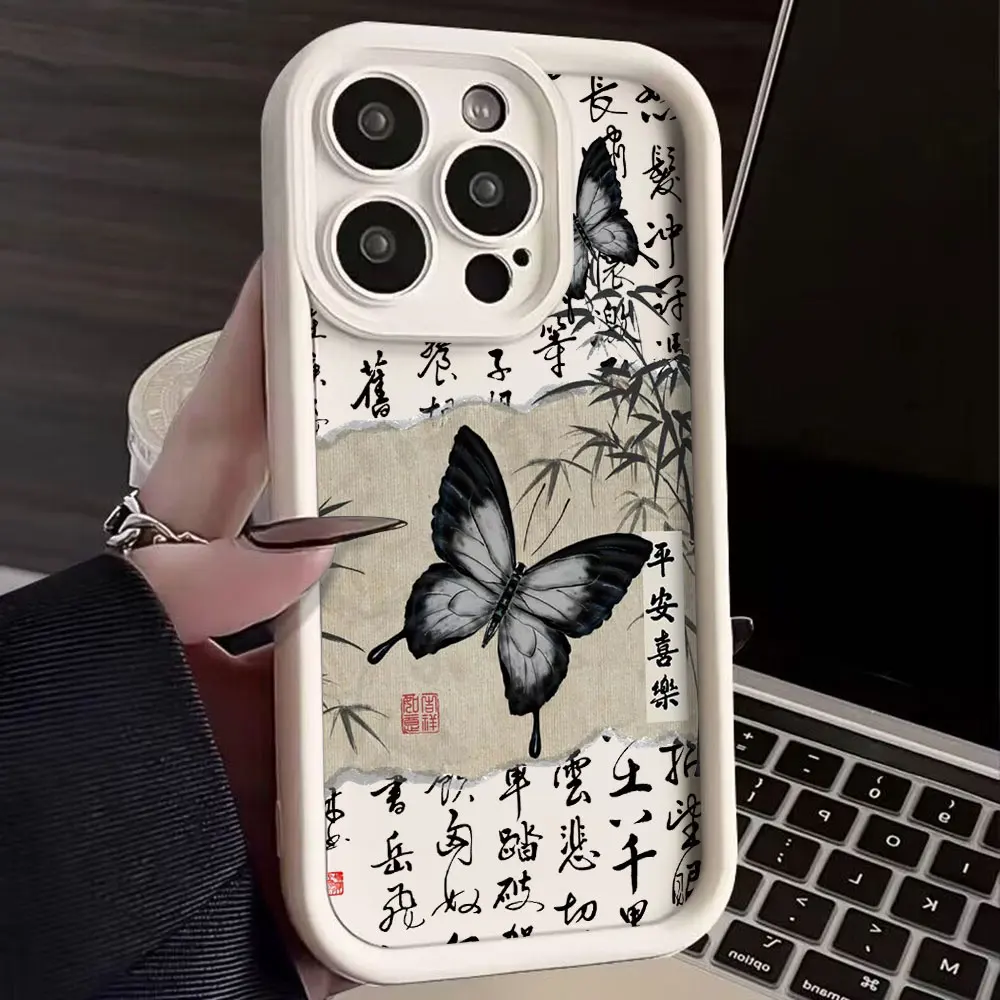 Luxury Retro Black Butterfly Phone Case for OPPO Realme 12 8 8i 7i 11 C11 C12 C15 C20 C21Y C33 C35 C53 C55 C63 C65 4G 5G Cover