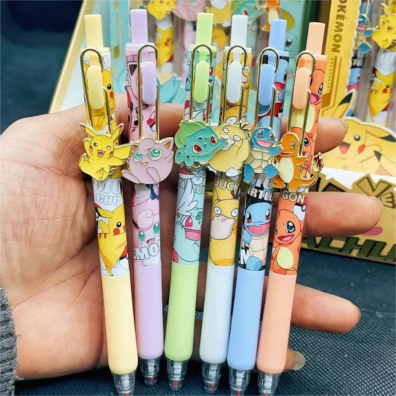 6pcs Kawaii Pokemons Pikachu Erasable Pen Student Anime Cartoon Black Gel Pen Neutral Refill School Supplies Office Stationery