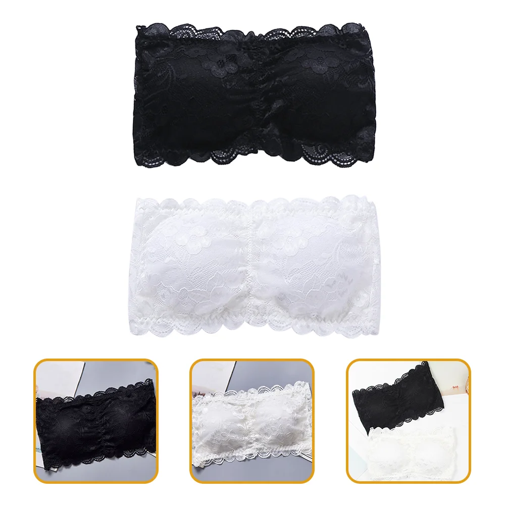 2 Pcs Lace Tube Top Versatile Floral Tops for Women Anti-light Stretchy Bandeau