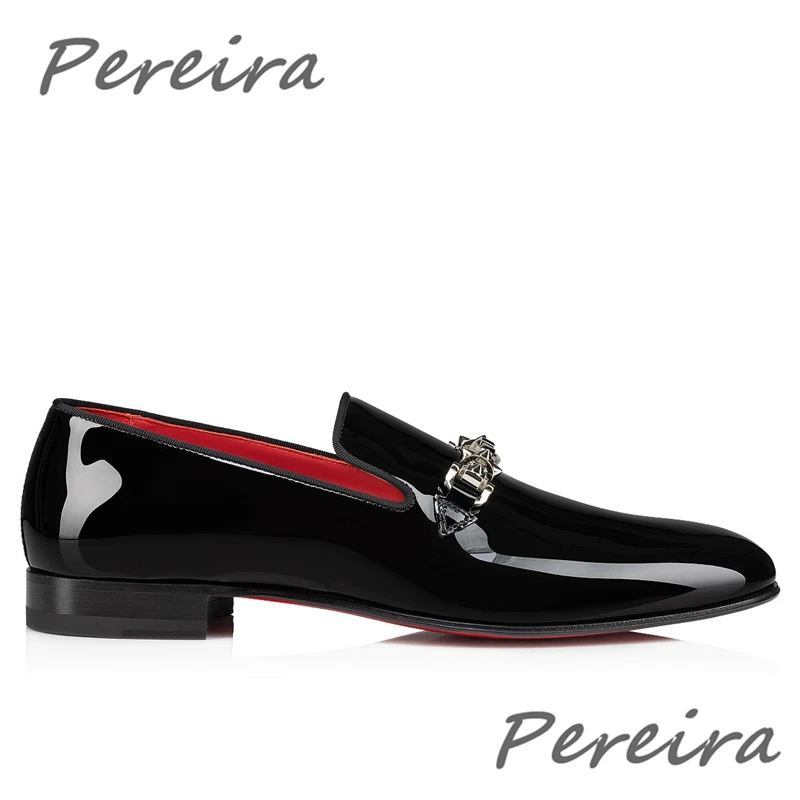 Black Patent Leather Men\'s Shoes Metal Decor Square Toe Business Casual Shoes Luxury Banquet Party Wedding Dress Shoe Loafers