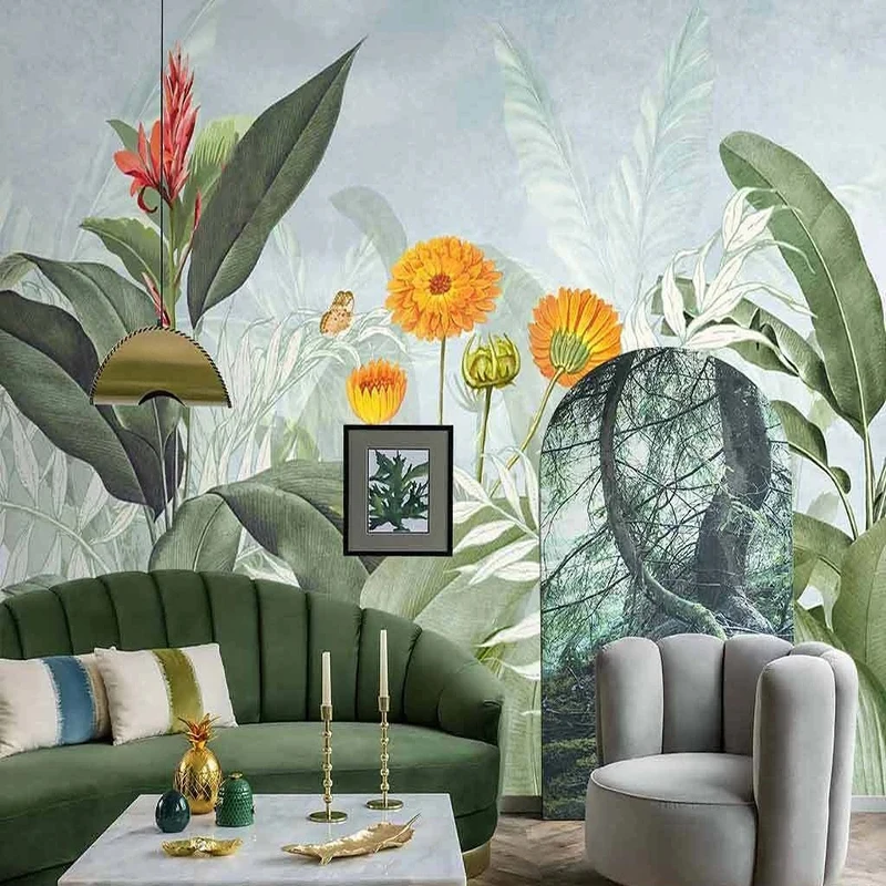 Custom Photo Wallpaper Nordic Ins Tropical Plant Pastoral Mural Cafe Restaurant Self-Adhesive Waterproof Decor Papel De Parede