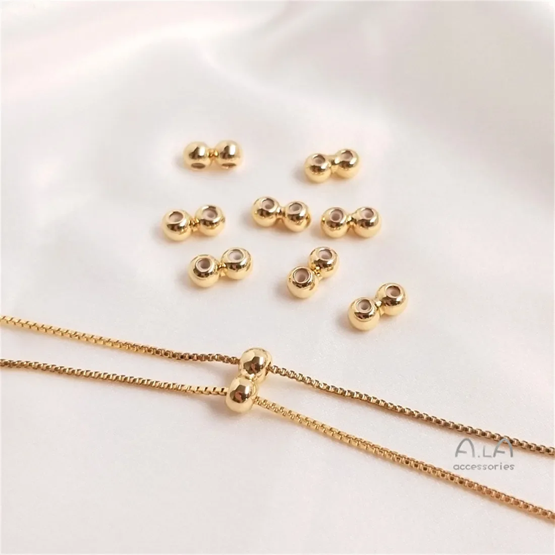 14K Gold Wrapped Double Row Integrated Silicone Adjustment Bead Chain, Bracelet Positioning Bead, DIY Handmade Accessory, C198