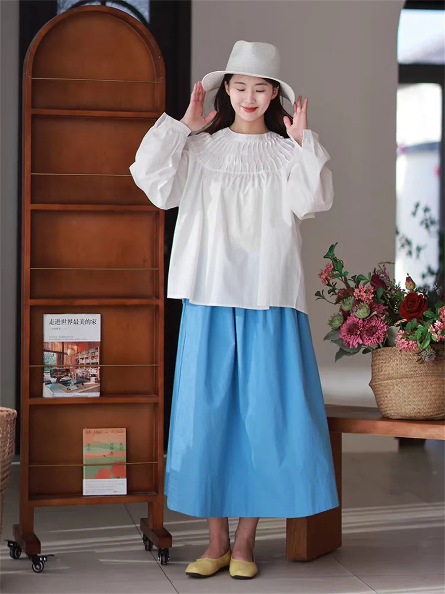 Women Skirt Spring Solid Color Cotton Skirts Elastic Waist Oversized Skirt Summer Versatile Simple Casual A-Line Skirt Black