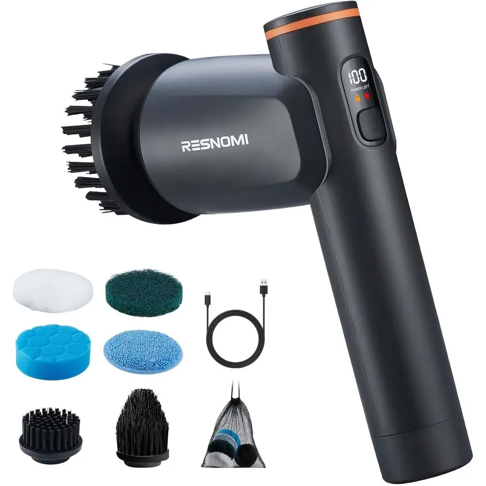 

Electric Spin Scrubber, Bathroom Shower Scrubber, LCD Display, 2 Speeds, 6 Replaceable Heads, 4-Hour Runtime, Cleaning Brush, Ki