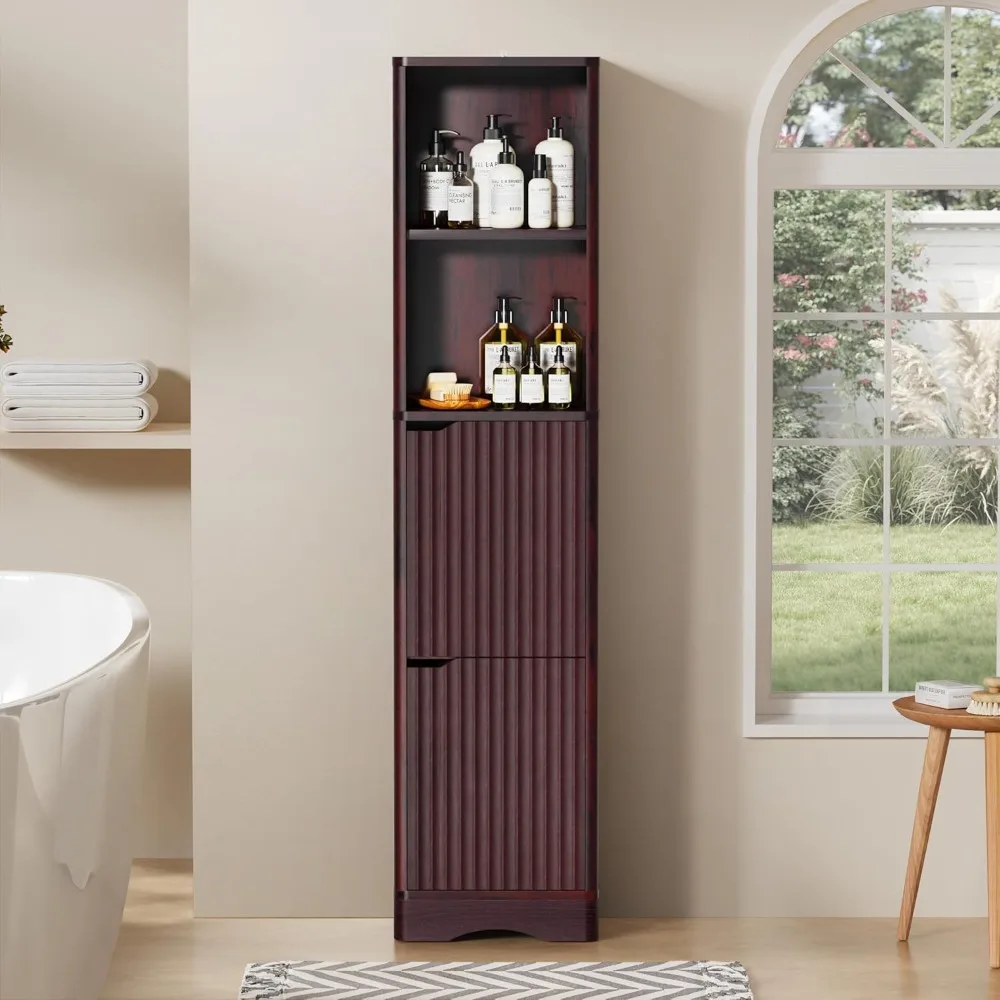 

67" Tall Bathroom Organizer and Storage, Narrow Storage Cabinet with 2 Doors and 4 Shelves, Freestanding Floor, Customized