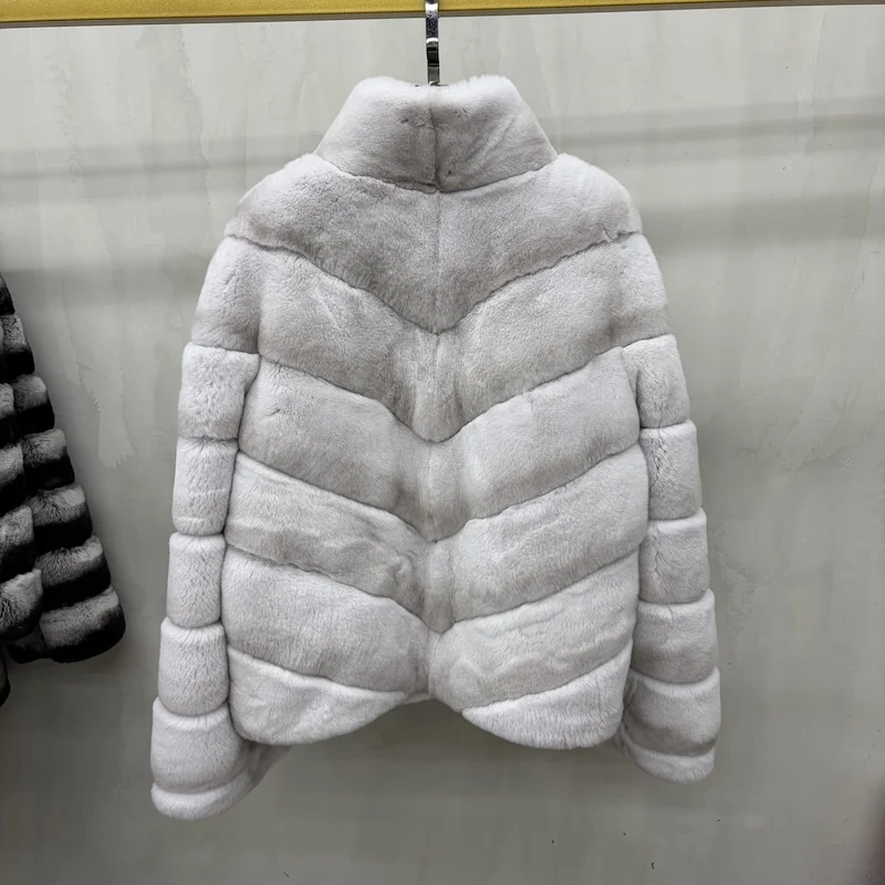 New High Quality Real Natural Rex Rabbit Fur Coat for Women Long Sleeves Luxury Fur Coat Thick Warm Outerwear Female Jackets