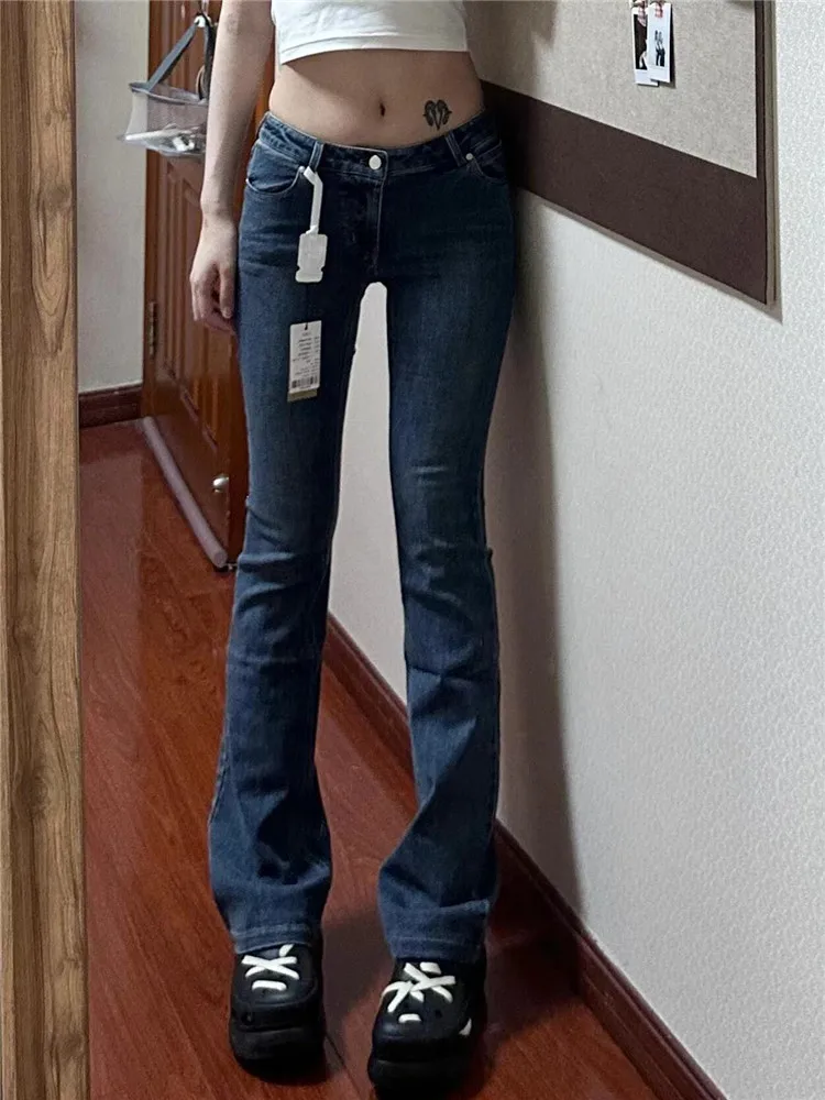 

American Retro Low Waist Bell Bottom Jeans Women's Slimming Long Extended Zipper Closure Bootcut Denim Pants High Waist