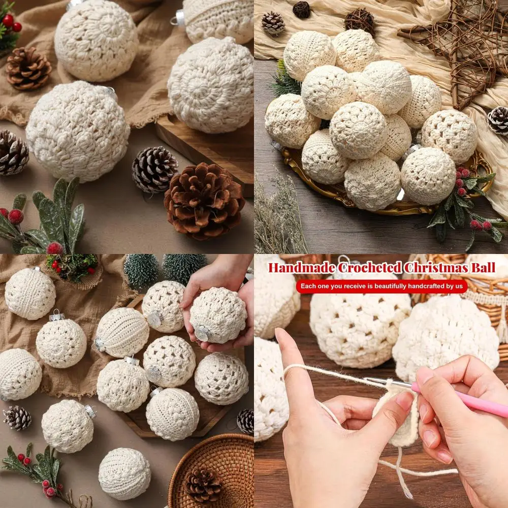 

Handmade Rustic Crochet Christmas Ornaments, Vintage Style, 4 Styles, 3.15, Farmhouse for Xmas Tree and Party Decor