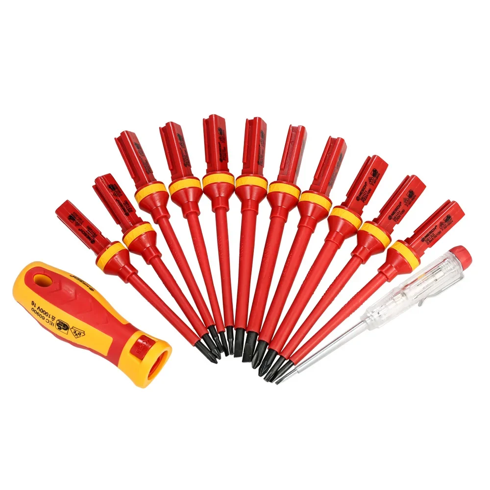 13pcs Insulated Screwdriver Set Precision Screwdriver Magnetic Slotted Phillips Pozidriv Torx Bits For Electrician Hand Tools