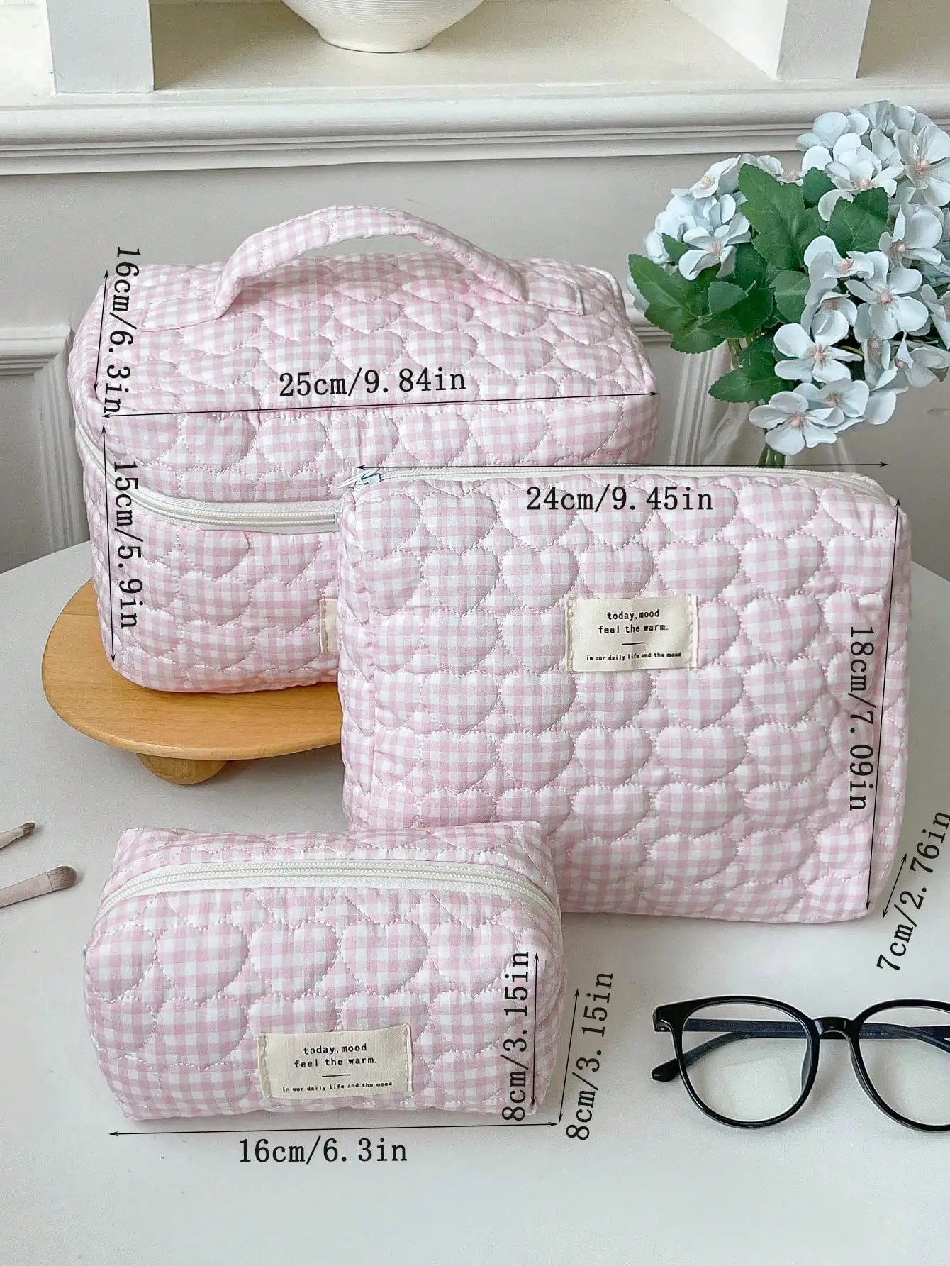 1pc/Set Plaid Pattern Cute Makeup Bag Set, Portable Travel Cosmetic Bag, Jewelry Storage Bag, Women's Clutch With Zipper Closure, Skincare Products Bag, Bridesmaid Gift, Birthday Gift, Back To School, Travel Essential, Cruise Essential, Aesthetic