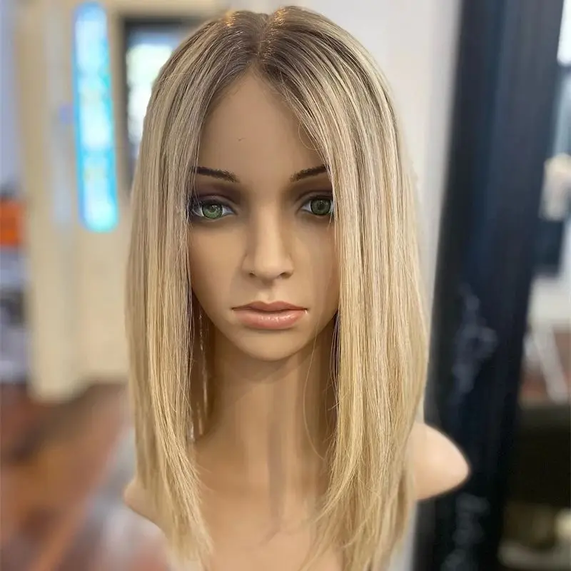 Ombre Bionda Sintetica Breve Rettilineo Bob HD Trasparente Parrucca Anteriore Del Merletto Parrucche Per Capelli In Fibra Resistente Al Calore Prepizzicate Attaccatura Dei Capelli 14''