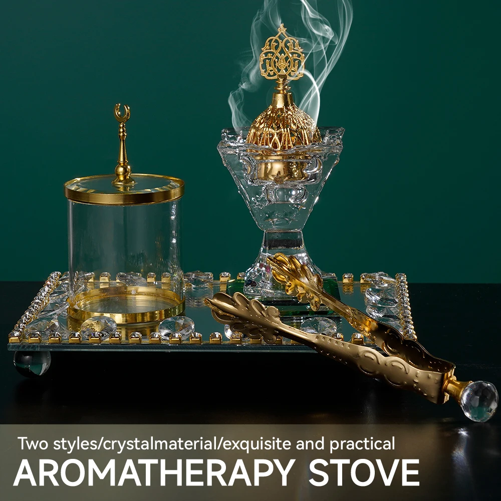 4 in 1 Arabian Crystal Incense Burner Set Clip Incense Diffuser Desktop Fragrance Home Decor Bakhoor Ramadan Housewarming Gift