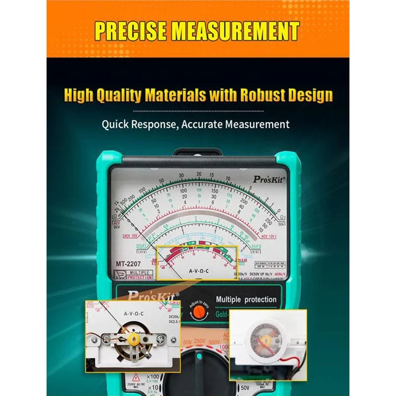 Pro'sKit MT‑2207‑C Analog Pointer Multimeter, Internal Magnetic High‑Precision Anti‑Fog 3‑Function 1000V/10A Measuring Meter