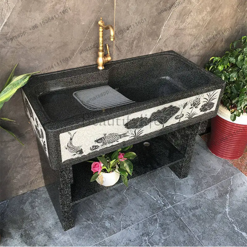 Outdoor whole stone integrated laundry sink with washboard courtyard retro laundry pool