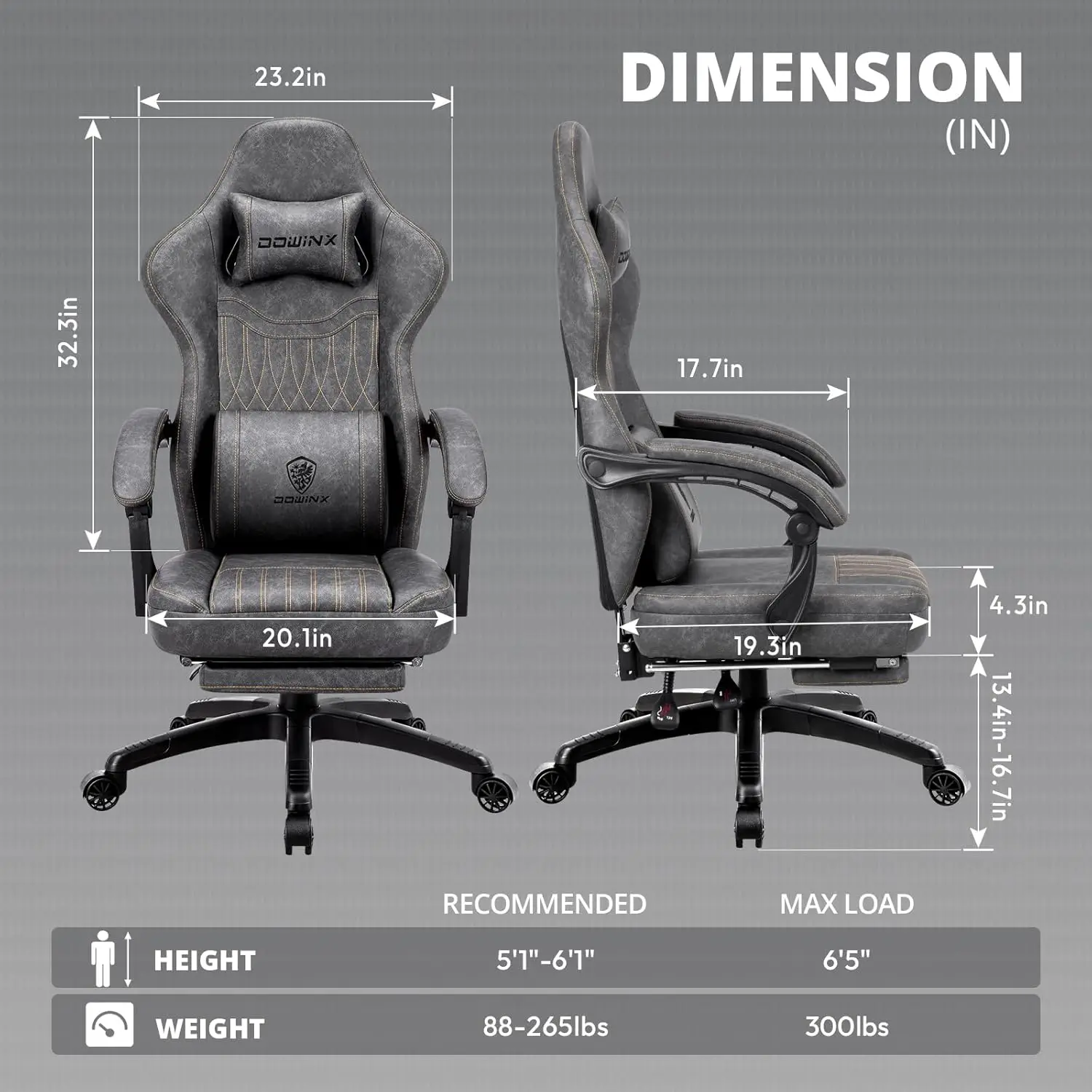 Dodinx-Respirável PU Leather Gaming Chair, Gamer Cadeira com Bolso, Almofada Primavera, Cadeira Ergonômica do Computador, Massagem S Lombar