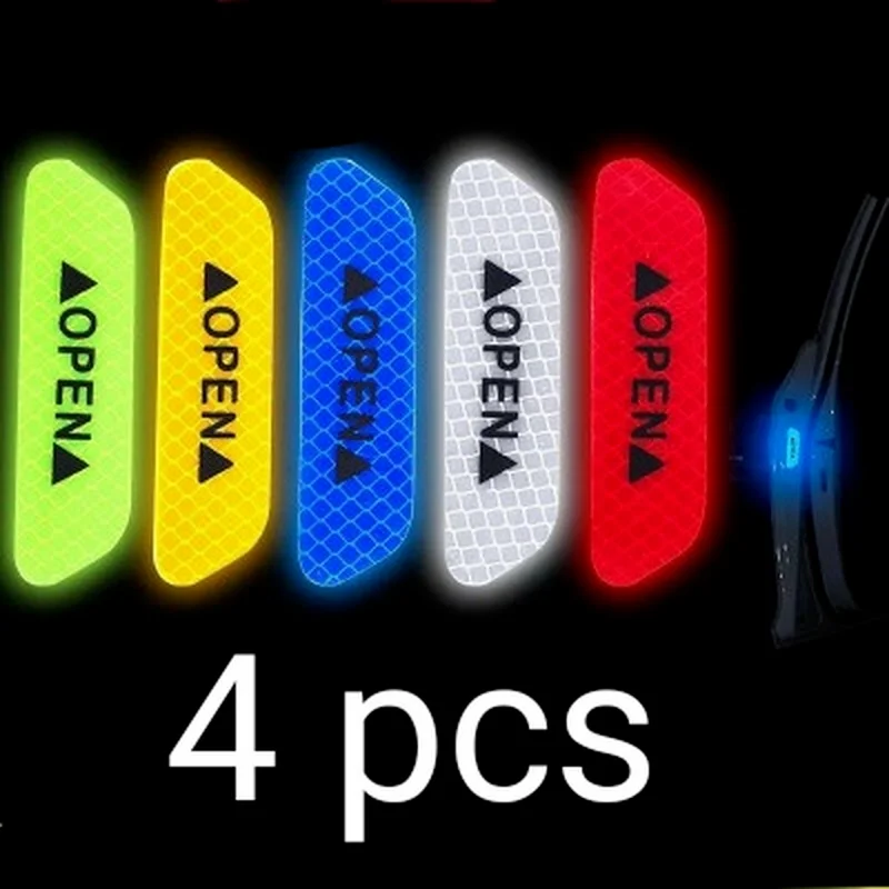 4Pcs Car Door Open Reflective Stickers Safety Warning Universal Mark Auto Exterior Luminous Long-distance Warning Decal