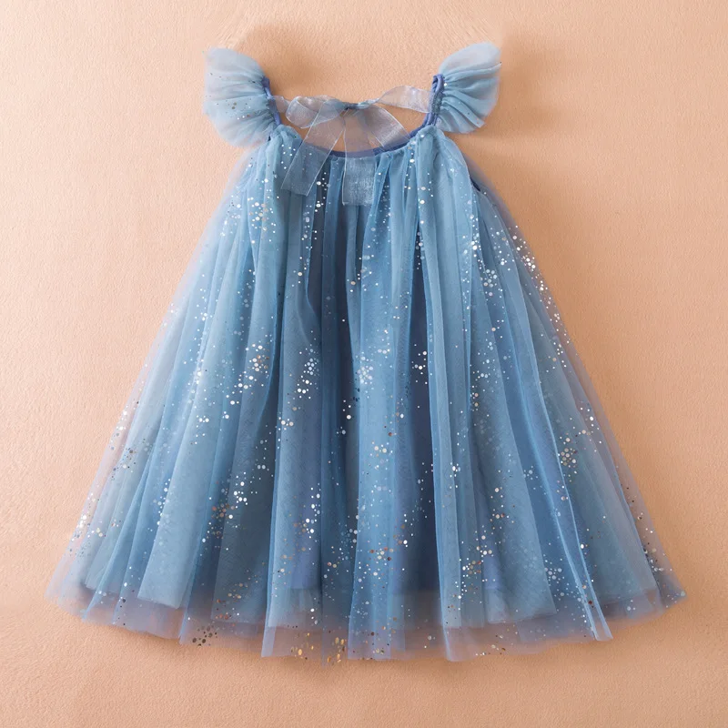 Dress for Girl Summer Tulle Suspender Sequin New Birthday Princess Dress Ruffles Elegant Children Party Vacation Casual Vestidos