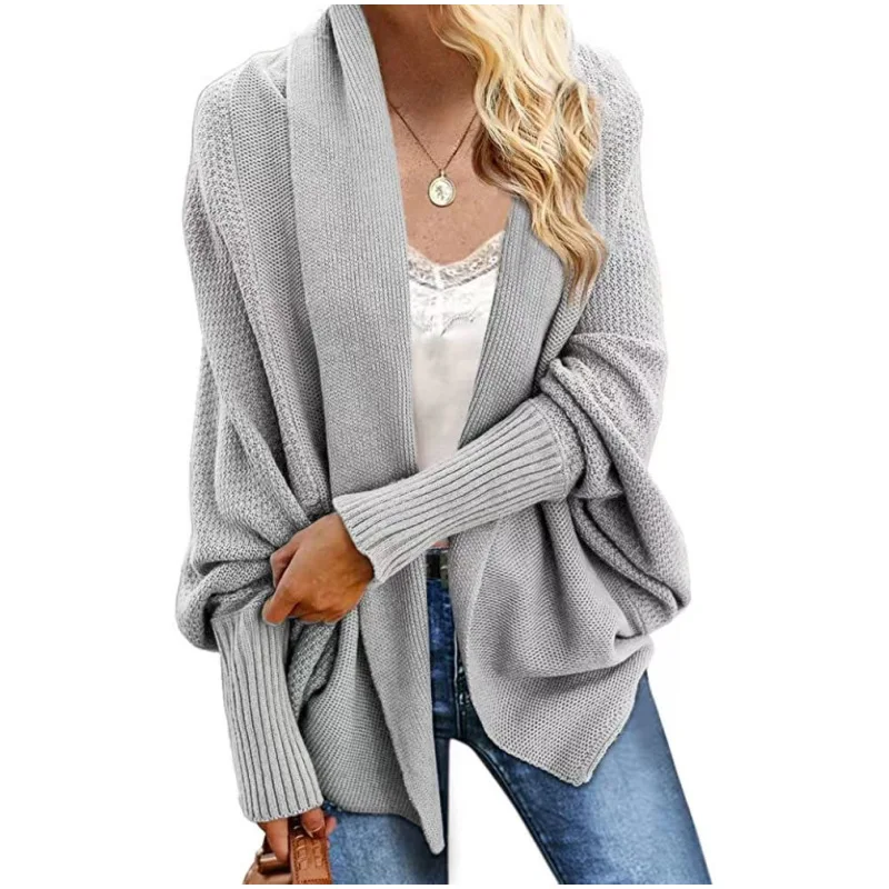

2025 Women Sweater Jacket Stylish Women's Autumn Winter Lantern Sleeve Cardigan Solid Color Knitting Coat for Streetwear Fashion