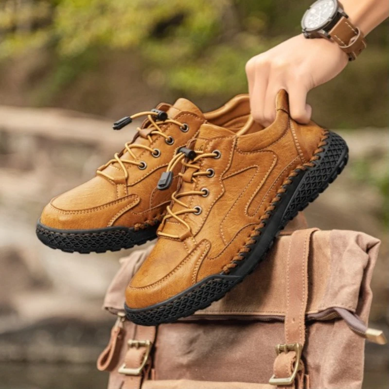 

Уличная мужская обувь ручной работы, повседневные лоферы без шнуровки, дышащая кожаная обувь, мужские универсальные модные мокасины на плоской подошве, прогулочная обувь