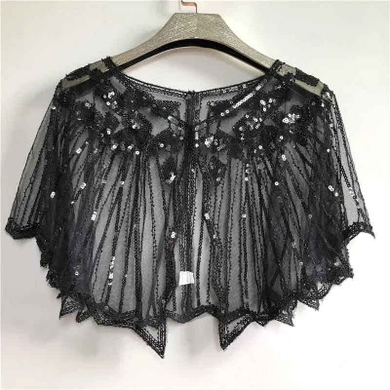 1 Pcs Women's Shawl Beaded Sequin Decor Evening Cape Cover Up Wedding Dress Shawl Evening Dress Sequined Shawl