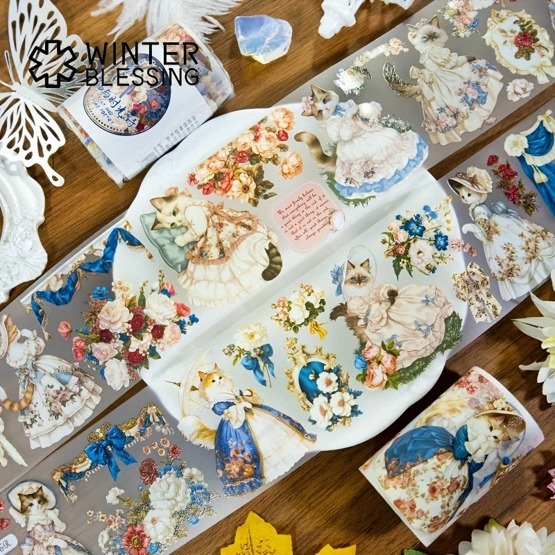 2m Matte Crystal Kawaii Princess Cat PET Washi Tape Colorful Flower Transparent Sticker Decorative Tape For Scrapbooking Journal