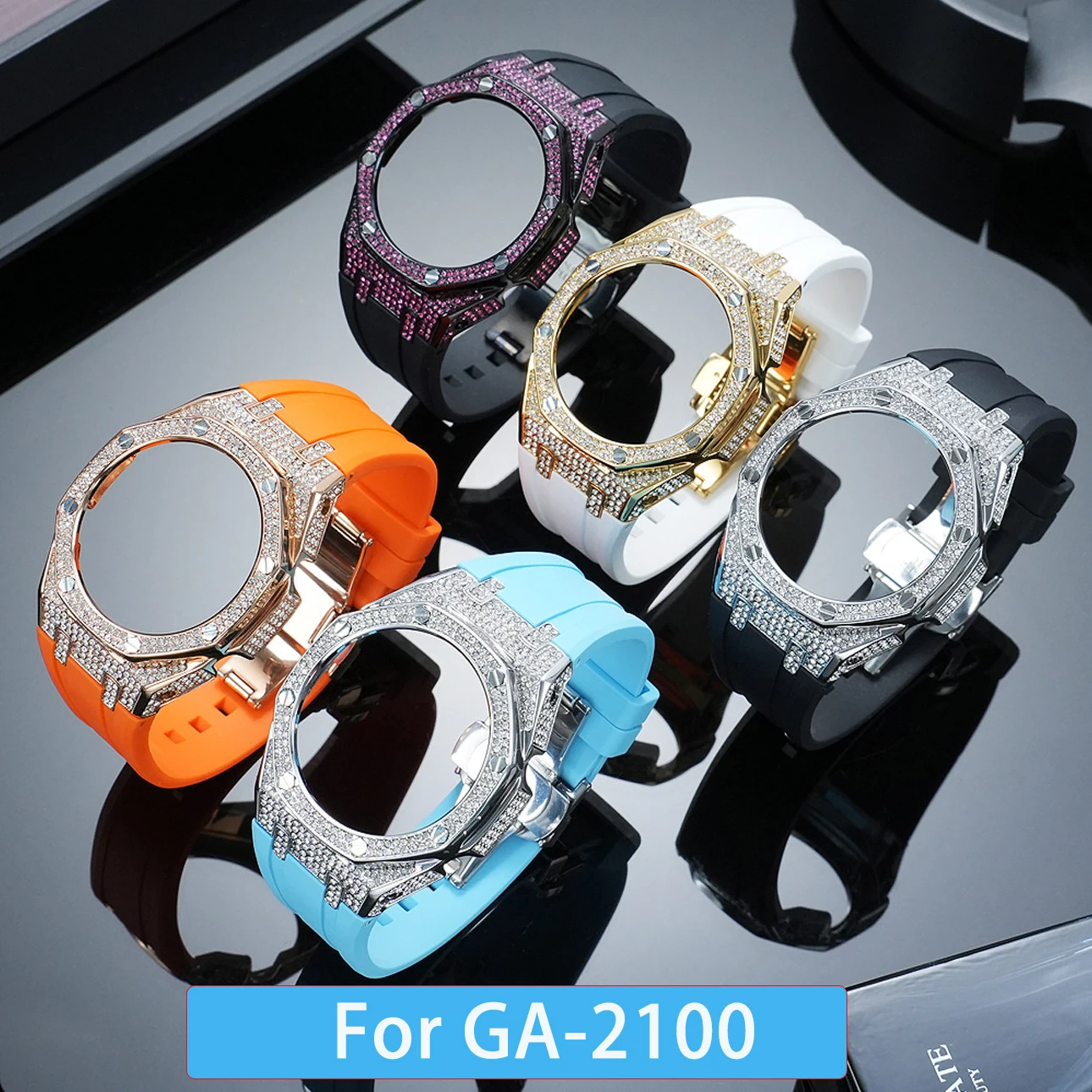 Stainless Steel Mod Kit Fluorine Rubber Strap For GA‑2100 GA‑2110 GA‑B2100 Watch Replacement Case Band Set