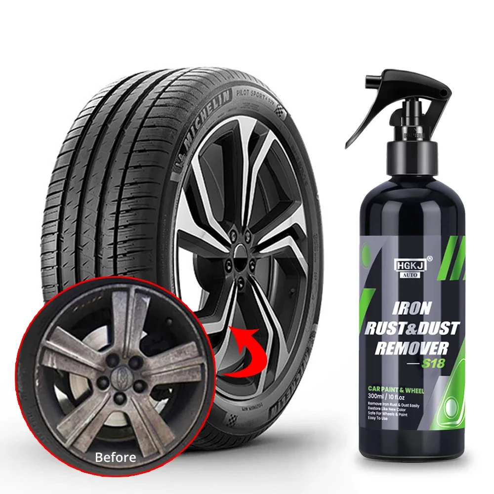 HGKJ S18 Automotive Wheel Hub Iron Powder Remover Protect Wheels and Brake Discs From Dust Wash Rim Rust Cleaner Car Care