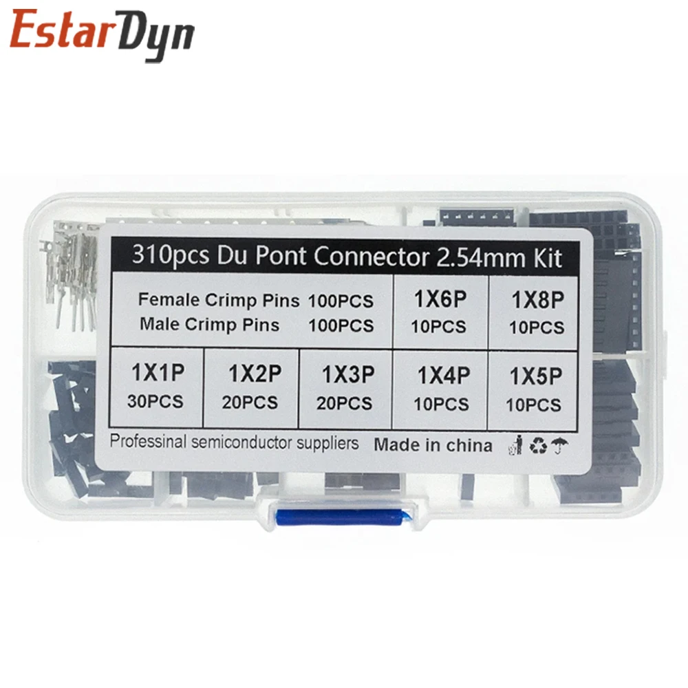 Estardyn 310Pcs 2.54mm Dupont Jumper Wire Connector Male Female Pin Header Housing 1/2/3/4/5/6/8P Electronic DIY Kit