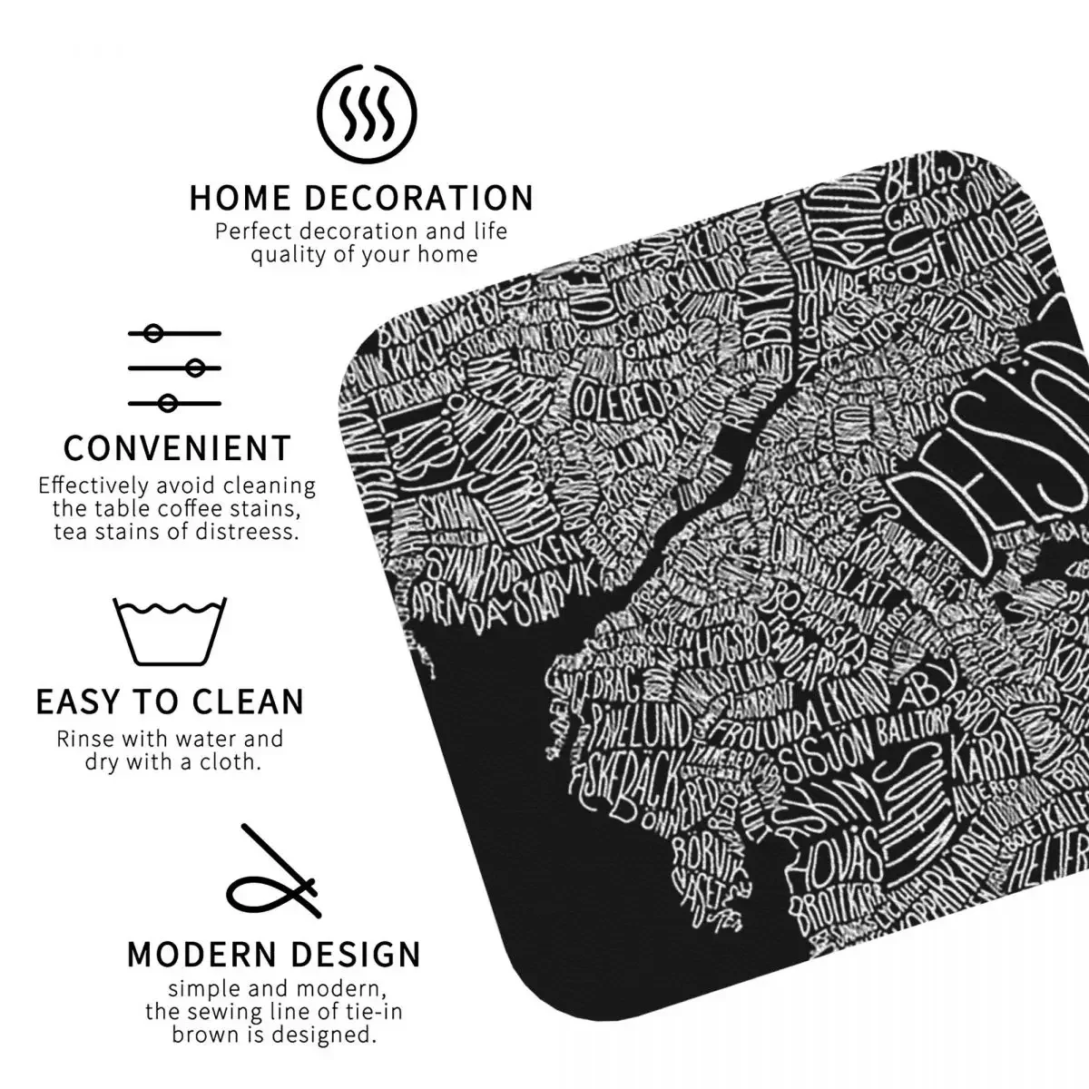 Typographic Map Of Gothenburg Coasters Kitchen Placemats Non-slip Insulation Cup Coffee Mats For Home Tableware Pads Set of 4 image 6