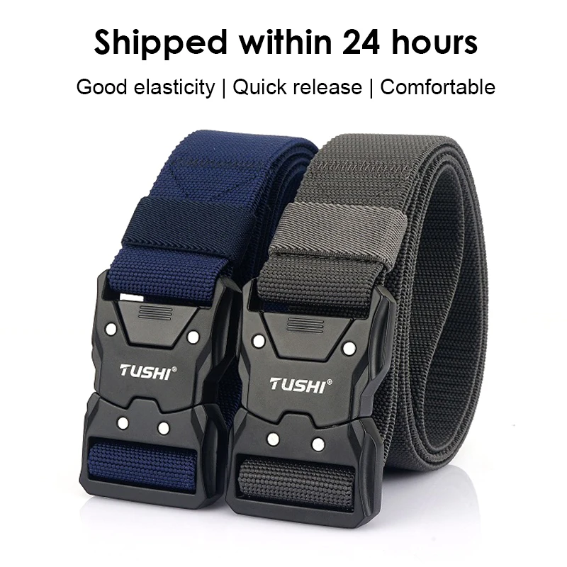 HSSEE New Elastic Tactical Belt for Men Matte Metal Buckle Quick Release Military Army Belt Tightly Nylon Stretch Casual Belt