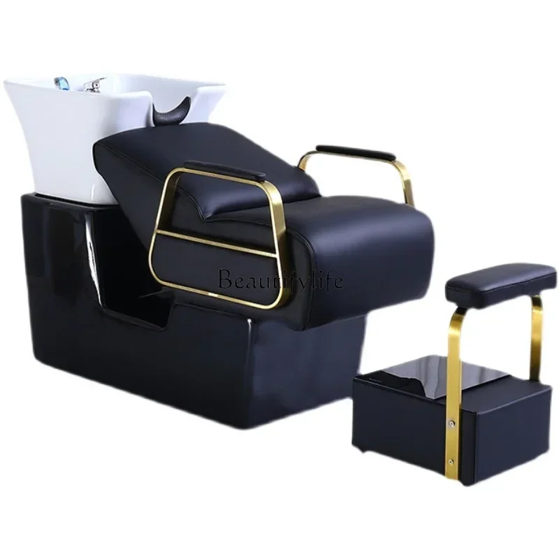 

High-End Shampoo Chair Hair Saloon Dedicated Lying Half Flushing Bed Hair Salon Ceramic Basin Beauty