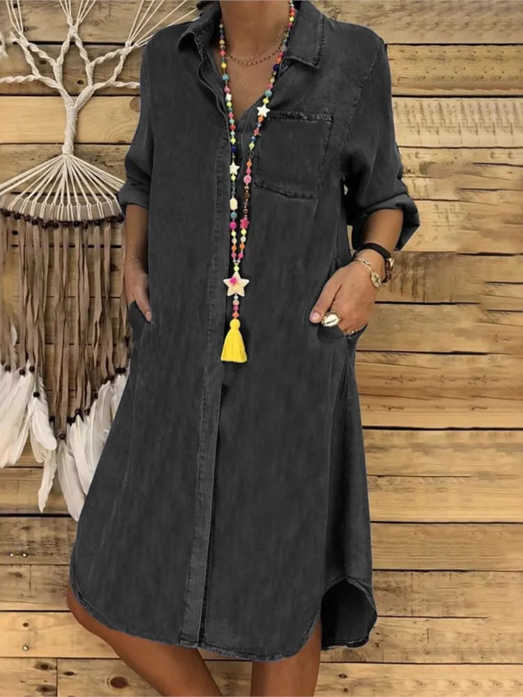 

Women's Shirt Dress Fashion Long Sleeve Button Loose Dresses Robe Femme Casual Holiday Skirt Women Spring Summer Womens Clothing