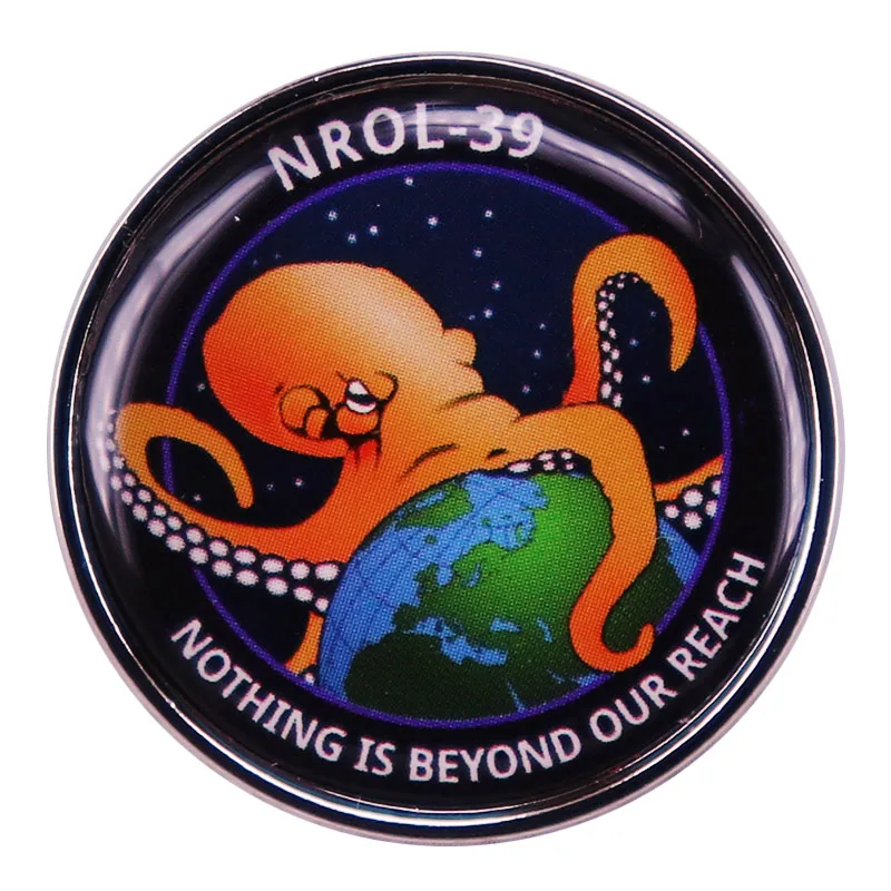 NROL-39 Nothing Is Beyond Our Reach Enamel Pin Space Octopus Globe Badge