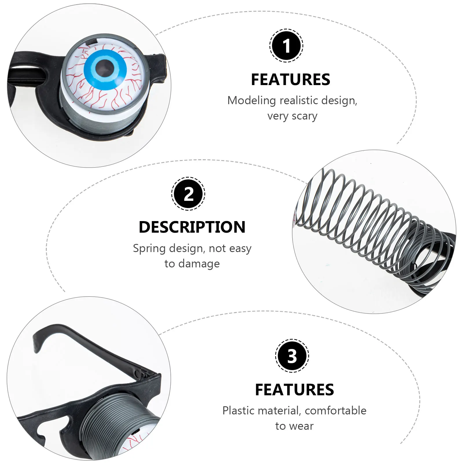 3Pcs Scary Eyeball Eyeglasses Halloween Bounce Glasses Fake Eyewear Prank Props Party Novelty Funny Glasses Prank Props