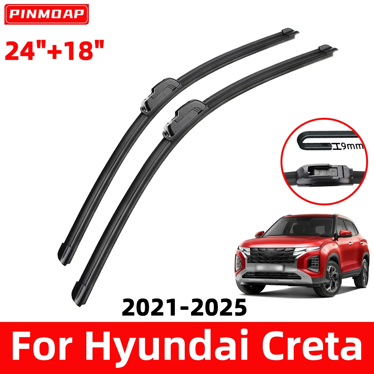 PINMOAP - 2 escobillas limpiaparabrisas para coche, aptas para Hyundai Creta 2021-2025, 24 "+18", limpiaparabrisas silenciosos 2021 2022 2023 2024