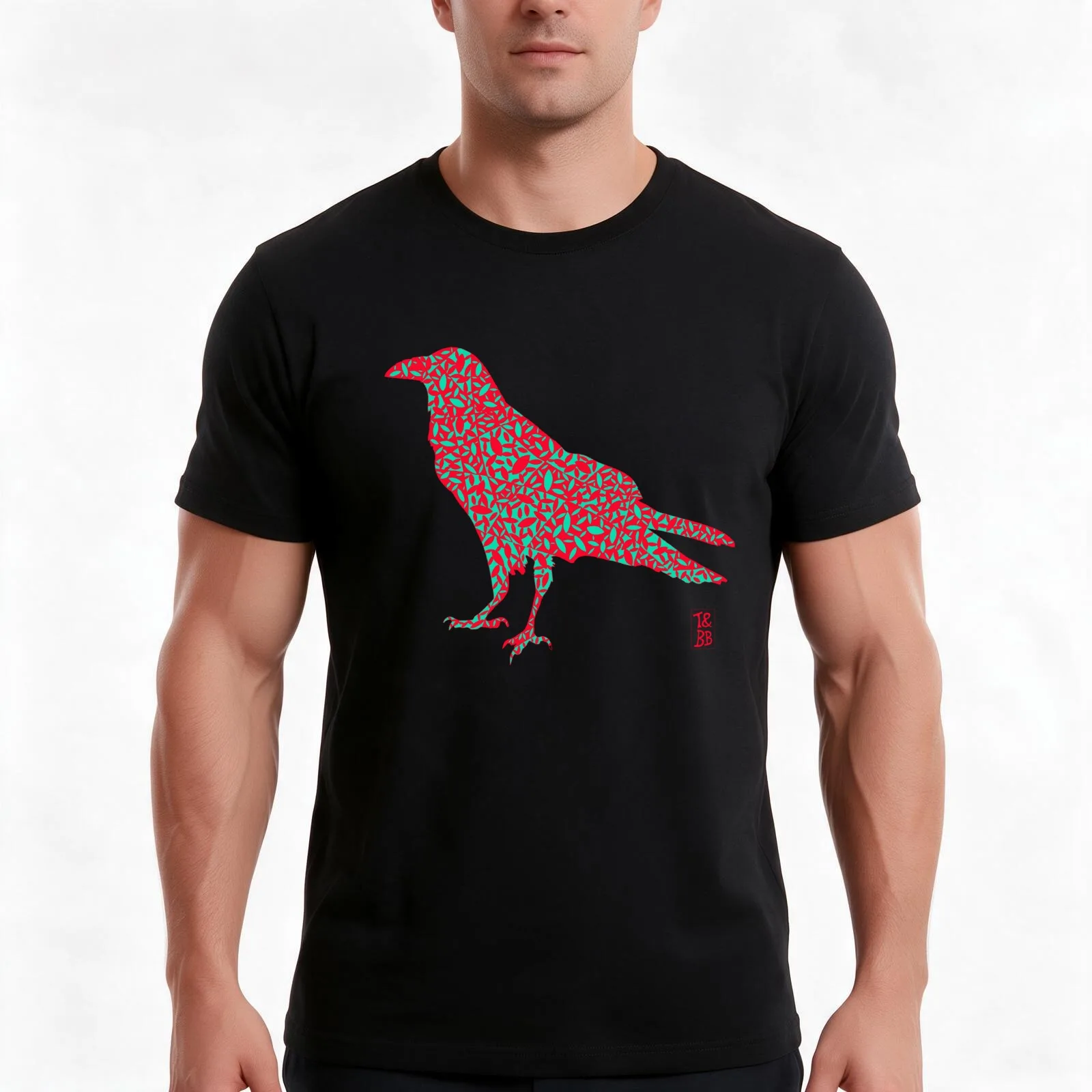 Teal and Red Crow Has Stuff Going ON T-Shirt, Summer Casual Cotton Tee, Oversized Streetwear Tops, Vintage Graphic Print