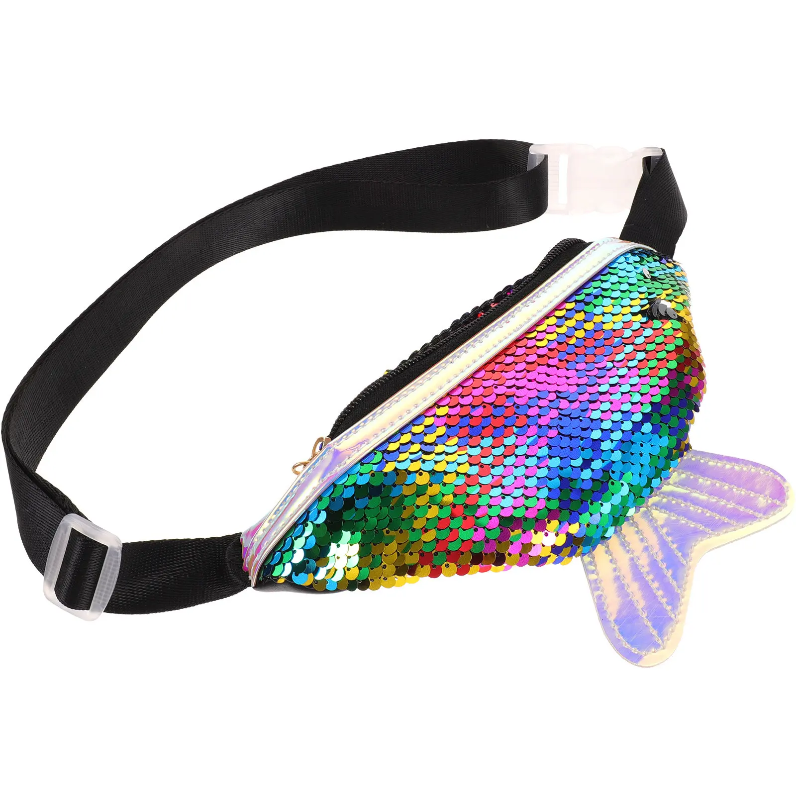 Lightweight Waist Bag Fish Tail Design with Sequins for Jogging Camping Climbing Walking Workout Unisex Outdoor