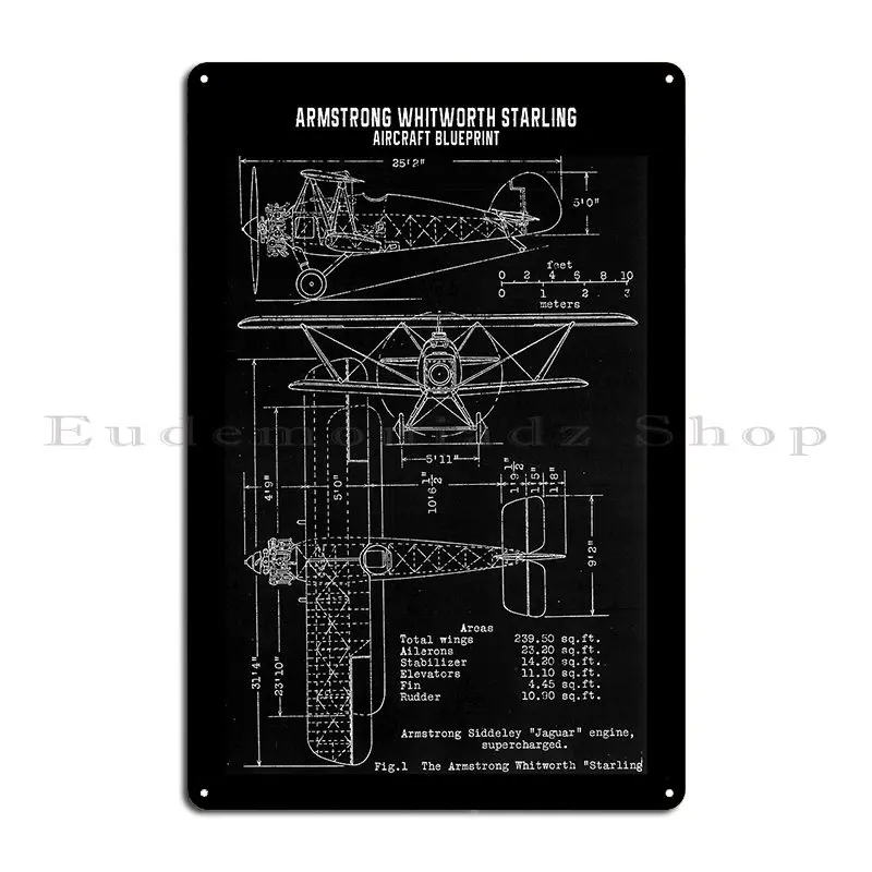 Starling Aircraft Blueprint Metal Sign Print Garage Funny Design Create Tin Sign Poster