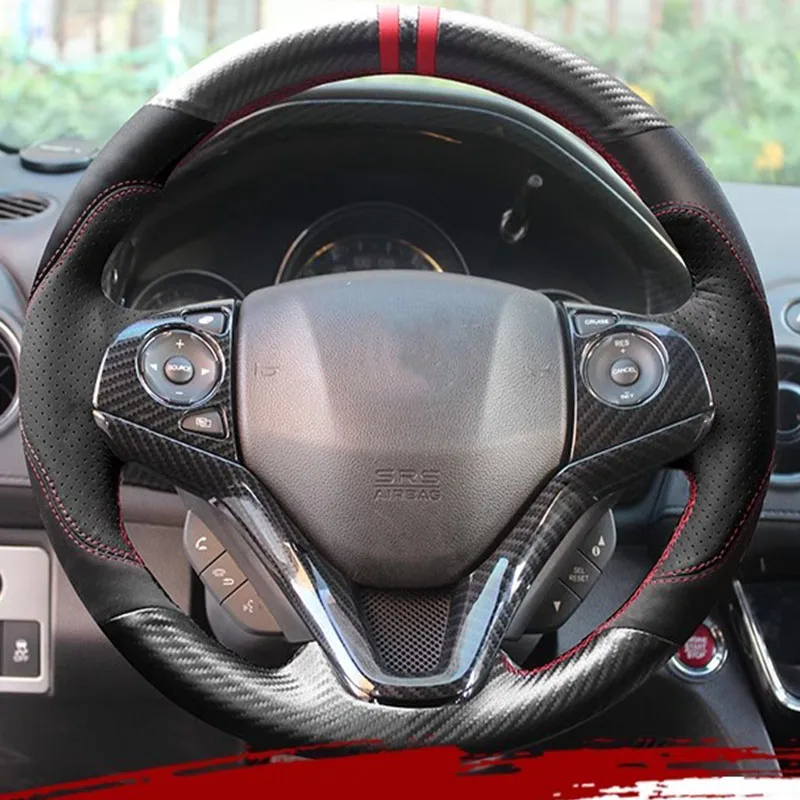 for-honda-fit-city-jazz-hrv-hr-v-2016-vezel-2015-2017-hand-stitched-carbon-fiber-genuine-leather-car-steering-wheel-cover