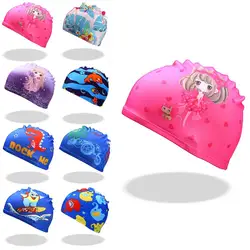 Gorros de natación de dibujos animados para niños, impresión Digital, alta elasticidad, deportes, piscina, protección de orejas, gorro de baño, sombreros de buceo para niños y niñas