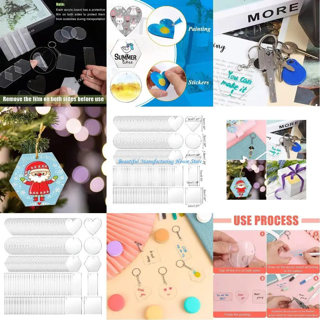 

E56A 200Pcs Acrylic Keychain Blanks Clear Keychain for Vinyl Acrylic Transparent Disc