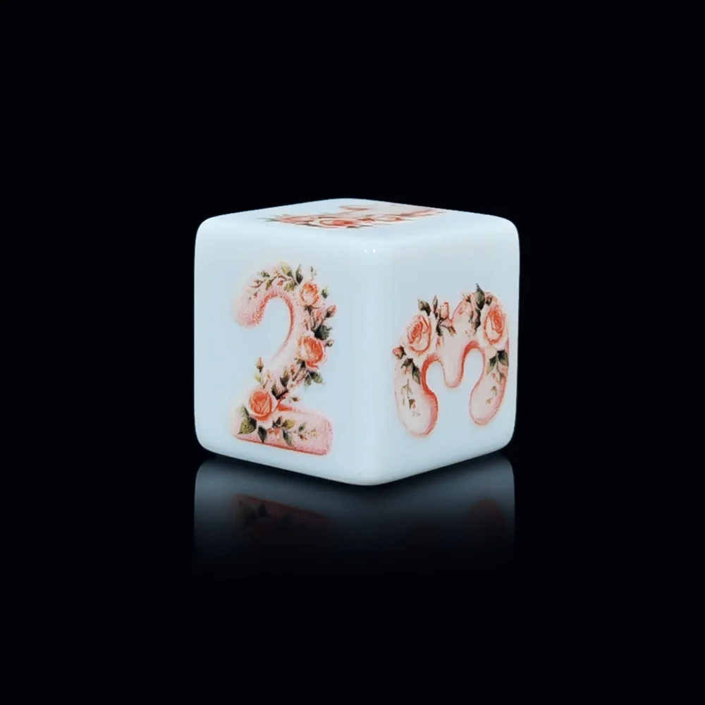 12Pcs 16MM D6 Printed Dice White 6Sided Watercolor Pink Rose Floral Print DND Tabletop Game Wedding Bridal Party Decor Gift Dice view 4