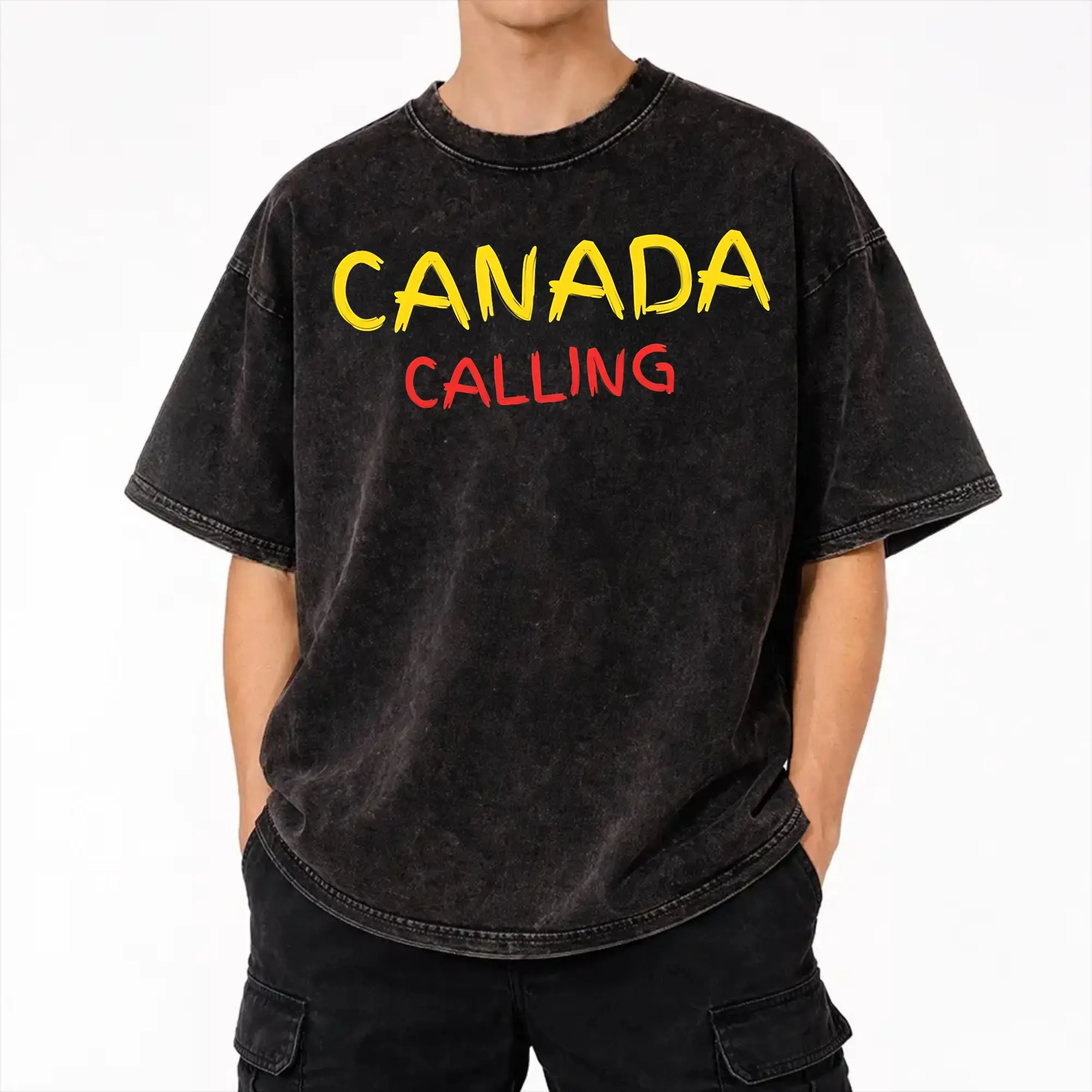 Funny Canada Is Calling and I Must Go Flag  Washed T Shirts Streetwear Hip Hop Retro T-Shirt  Tees for Men Women Cotton